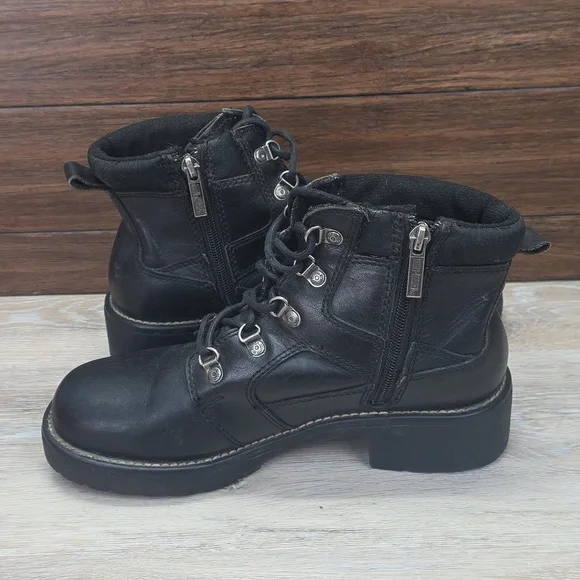 VNTG 90s/Y2K Harley-Davidson Women Leather Ankle LaceUp Riding Moto Boots SZ 10 - Picture 4 of 16